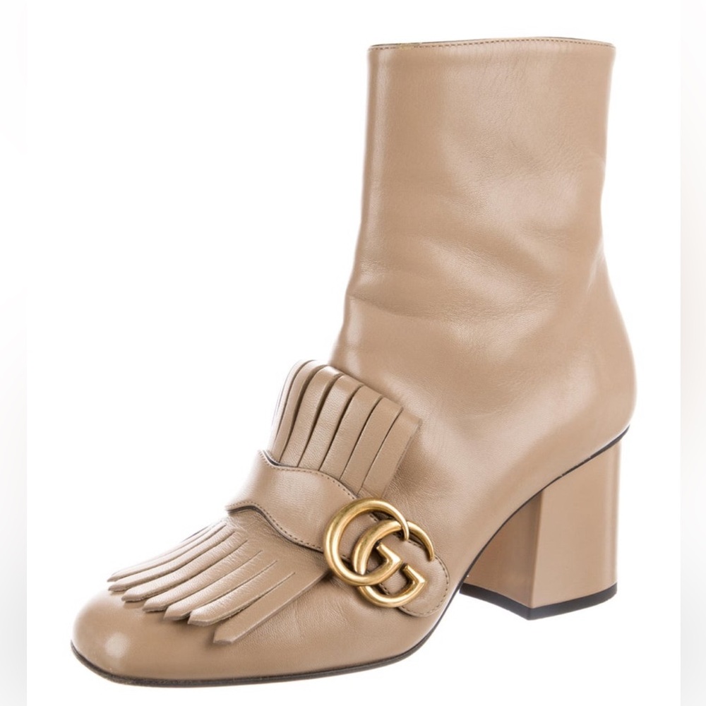 Gucci Double G Logo Marmont Beige Leather Boots